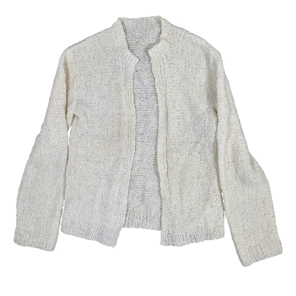 Vintage Handmade Ivory Knit Open Front Cardigan Sweater Cream Minimalist S M
